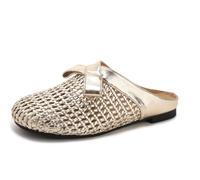 Eestfy Women's Woven Mule Sandals Breathable Hollow Out Flat Slippers & Backless Loafers for Daily Walking & Summer Beach Wear Comfort PU,Gold,5 UK