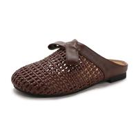 Eestfy Women's Woven Mule Sandals Breathable Hollow Out Flat Slippers & Backless Loafers for Daily Walking & Summer Beach Wear Comfort PU,Coffee,6 UK
