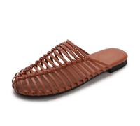 Eestfy Women's Woven Mule Sandals Flat Backless Loafers & Slip-On Summer Slippers for Casual Walking & Beach Wear Breathable PU,Brown,8 UK