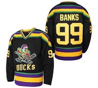 EETUG Mighty Ducks Jersey #96 Charlie Conway #99 Adam Banks #33 Greg Goldberg #66 Gordon Bombay Movie Hockey Jersey White Green, 99 Adam Banks Black, XL