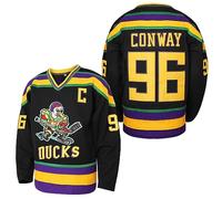 EETUG Mighty Ducks Jersey #96 Charlie Conway #99 Adam Banks #33 Greg Goldberg #66 Gordon Bombay Movie Hockey Jersey White Green, 96 Charlie Conway Black, 3XL