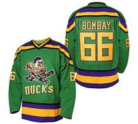 EETUG Mighty Ducks Jersey #96 Charlie Conway #99 Adam Banks #33 Greg Goldberg #66 Gordon Bombay Movie Hockey Jersey White Green, 66 Green, 3XL