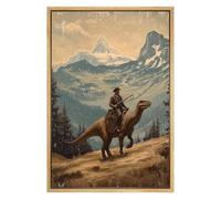 Eeuqiauot Dinosaur Wall Art Vintage Landscape Poster Western Vintage Style Wall Art Cowboy Riding Dinosaur Gothic Art Print Cowboy Vintage Wall Art Mountain Forest Poster Painting 16x24inch Unframed