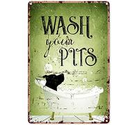 Eeypy Bathroom Signs for Door Wash Your Pits Dogs Metal Sign Decor Tin Aluminum Sign Wall Art Metal Poster for Shelf Home Farmhouse Door 12x8 inch