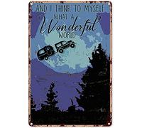 Eeypy Camping Wall Art for Camper Camping and I Think to Myself What A Wonderful World Metal Sign Decor Tin Aluminum Sign Wall Art Metal Poster for Home Outside Party Classroom 12x8 inch