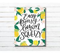 Eeypy Easy Peasy Lemon Squeezy Summer Hand Lettered Floral Wall Art Summer Wall Decor Tin Sign for Porch 8x12 Inch