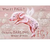 Eeypy Flying Pink Pig Dandelion- What if I Fall Oh but My Darling What if You Fly Home Living Wall Decor Retro Tin Sign Metal Plate