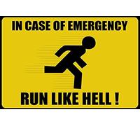 Eeypy Funny Warning Sign in Emergency Run Like Hell Tin Signs for Man Cave 8x12 Inch