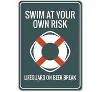 Eeypy Life Preserver Sign Swim at Risk Sign Lifeguard Gift Swimming Pool Sign Pool Warning Sign No Lifeguard Aluminum Signs Tin Signs Vuntage Kitchen 8x12 Inch