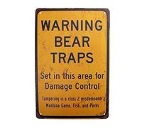 Eeypy Metal Bear Traps Warn Beware Caution Tin Wall Sign Outdoor Hunting Cabin Decor Tin Signs Vintage 8x12 Inch