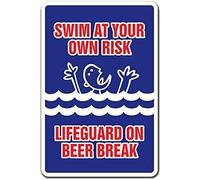 Eeypy Metal Signage Swimming at Your Own Risk Lifeguards Swim in The Resting Pool Area Warning Sign Outdoor Tin Sign Iron Poster 8x12 Inch