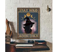 Eeypy Stay Wild Moon Child Poster Halloween Wall Decor Halloween Sign Witch Art Vintage Poster Witch Poster Salem Cat Poster Metal Tin Signs Plaque Art Wall Decor Gift 8x12 Inch