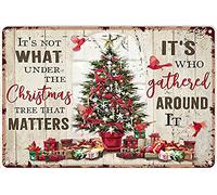 Eeypy Tin Cardinal Sign Christmas Tree It's Not What Under The Chrismas Tree That Matters Tin Sign Decoration Vintage Metal Poster Wall Decor Art Gift for Yard Outside Home Garden 12x8 inch