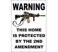 Eeypy Tin Sign Warning This Home is Protected by The Second Amendment Metal Signs for Outdoor 8x12 Inch