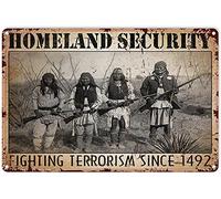 Eeypy Vintage Native American Indian Poster Homeland Security Native American Landscape Metal Sign Decor Tin Aluminum Sign Wall Art Metal Poster for Living Room Home Bedroom 12x8 Inch