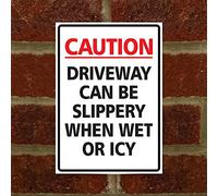 Eeypy Warning Sign Caution Driveway Can Be Slippery When Wet or ICY Tin Signs for Patio 8x12 Inch