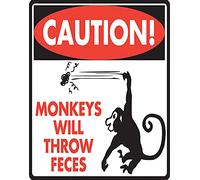 Eeypy Warning Sign Caution Monkeys Will Throw Feces Aluminum Monkey Sign Tin Signs for Patio 8x12 Inch