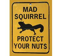 Eeypy Warning Sign Mad Squirrel Protect Your Nuts Funny Aluminum Sign Tin Signs for Man Cave 8x12 Inch