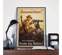 Eeypy World War 2 Propaganda Poster Vintage Ww2 Propaganda Bonds Buy Bullets Invest In Invasion! Metal Tin Signs Bedroom Bathroom Toilet Cat Animal Study Parlor Art Wall Decor Gift 12x16 Inch