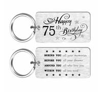 EEYU 75th Birthday Decorations - Happy 75 Years Old Birthday Gifts Keyring for Women Men Her Him Dad