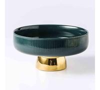EEYZD Ceramic Fruit Bowl,Round Gold Pedestal Fruit Basket,Modern Kitchen Counter Decorative Fruit Dish,Salad Dessert Display Fruit Tray,Dark Green,11in