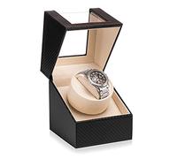 Efaithtek Automatic Single Watch Winder in Black Crocodile Pattern Leather with Japanese Quiet Motor，AC Adapter or Battery Powered (Black Carbon Fiber Leather)