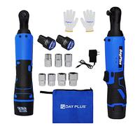 EFAN 12V 3/8'' Cordless Electric Ratchet Wrench, 40N.m, 90° Right Angle Power Wrench Tool Kit with 2 Packs Batteries, Fast Charge, 7 Sockets - Blue
