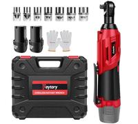 EFAN 3/8" Cordless Ratchet Wrench Set, 12V Power Electric Ratchet Driver with LED Light for Precise Tightening and Loosening, 40N.m, 2300 RPM, 2 x 1500mAh Batteries, 7 Sockets, Red