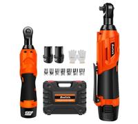 EFAN Cordless Ratchet Wrench, 12V Electric Ratchet Kit, 3/8" Power Ratchet Driver with 2 x 1.5Ah Batteries & Charger, Includes 7 Sokets, 40N.m, 90 Degree Right Angle Wrench Tool Set, Orange