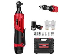 EFAN Cordless Ratchet Wrench, 12V Electric Ratchet Set, 3/8" Ratchet Wrench with 2 * 1.5Ah Batteries & Charger, Includes 7 Sokets, 40N.m, 90¡ã Right Angle Power Wrench Tool kit (Red)