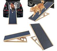 EFAN Dog Ramp Pet Puppy Ramp Solid Wooden Car Dog Ladder Height Adjustable with Non-slip Carpet Safety Pets Ladder, Pets Ramp for travel car van (L100xW40cm, H30-40-50-60cm)