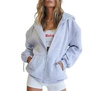 EFAN Women's Cute Hoodies Teen Girl Fall Jacket Oversized Sweatshirts Casual Drawstring Clothes Zip Up Y2K Hoodie with Pocket, Grey, S