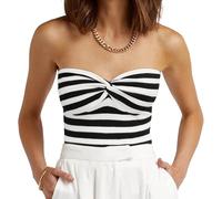 EFAN Womens Tube Tops Fall Fashion Summer Outfits 2025 Casual Beach Vacation Clothes Sweaters Strapless Sleeveless Tank Tops, Striped White, Medium