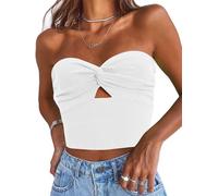 EFAN Womens Tube Tops Going Out Cut Out Twist Knot Front Bandeau Ribbed Knit Y2K Strapless Tank Bustier Corset Tops, White, S