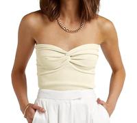 EFAN Womens Tube Tops Summer Outfits 2025 Casual Beach Vacation Clothes Sweaters Strapless Sleeveless Tank Tops, Beige, M