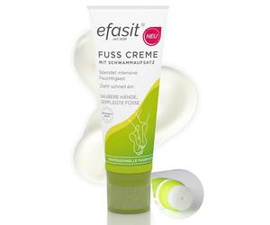 efasit Foot Cream with Sponge Attachment, Foot Cream for Dry Feet with Applicator, Application Without Sticky Hands Thanks to Cream Sponge, Absorbs Quickly, Urea Foot Cream as Ideal Foot Care, 75 ml