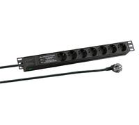 EFB 19 Inch 1HE Power Strip 7 x CEE 7/3 with Nut Aluminium Grey