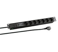 EFB 19 Inch 1HE Power Strip 7 x CEE 7/3 with Nut Aluminium Grey