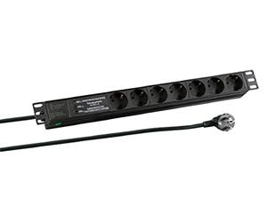 EFB 19 Inch 1HE Power Strip 7 x CEE 7/3 with Nut Aluminium Grey