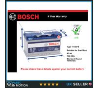 EFB Battery fits FIAT FULLBACK 2.4D 2016 on Stop Start Bosch 115 EFB 730A 80Ah