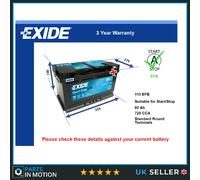 Car Battery EL800 Exide 288000R090 51832154 115EFB Genuine Quality Guaranteed