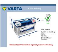 EFB Battery fits FORD KUGA 2008 on Stop Start Varta 110 EFB 730A 75Ah Quality