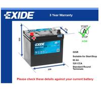 EFB Battery fits HUMMER H3 3.5 3.7 5.3 2005 on Stop Start Exide 005R 520A 60Ah
