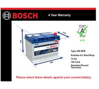 EFB Battery fits MAZDA 6 2.2D 18 to 20 Stop Start Bosch 068 EFB 760A 72Ah New