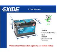EFB Battery fits KIA PICANTO 1.2 11 to 17 Stop Start Exide 100 EFB 650A 65Ah New