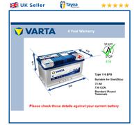 EFB Battery fits LDV V80 2.5D 2013 on Stop Start Varta 110 EFB 730A 75Ah Quality