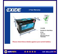 Car Battery EL800 Exide 288000R090 51832154 115EFB Genuine Quality Guaranteed