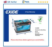 EXIDE EL652 100 EFB Stop/Start Car Battery 12V 65AH 650CCA Low Case 096 Battery