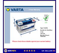 EFB Battery fits PEUGEOT 607 2.7D 04 to 11 Stop Start Varta 110 EFB 730A 75Ah