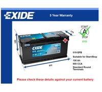 EFB Battery fits PORSCHE CAYENNE 2002 on Stop Start Exide 019 EFB 900A 100Ah New
